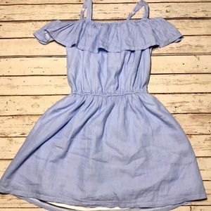 Blue and white off the shoulder striped dress